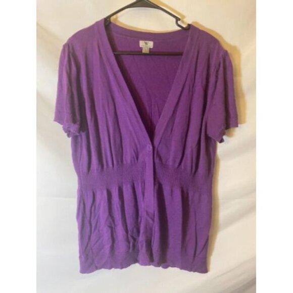 Worthington Womens Size large Short sleeve Cardigan Sweater Purple - Picture 1 of 1